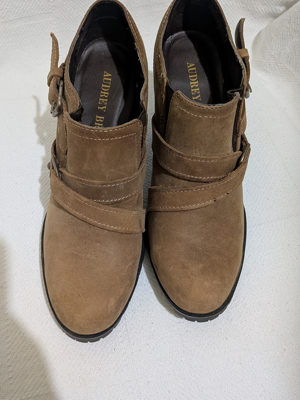 Audrey Brooke Brown Suede Wrap-Strap Ankle Booties